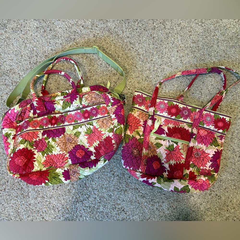 Vera Bradley lot of 2 bags - "Hello Dahlia" pattern.